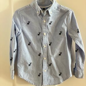 Janie and Jack Boys 4T button up winter Christmas holiday shirt with deer